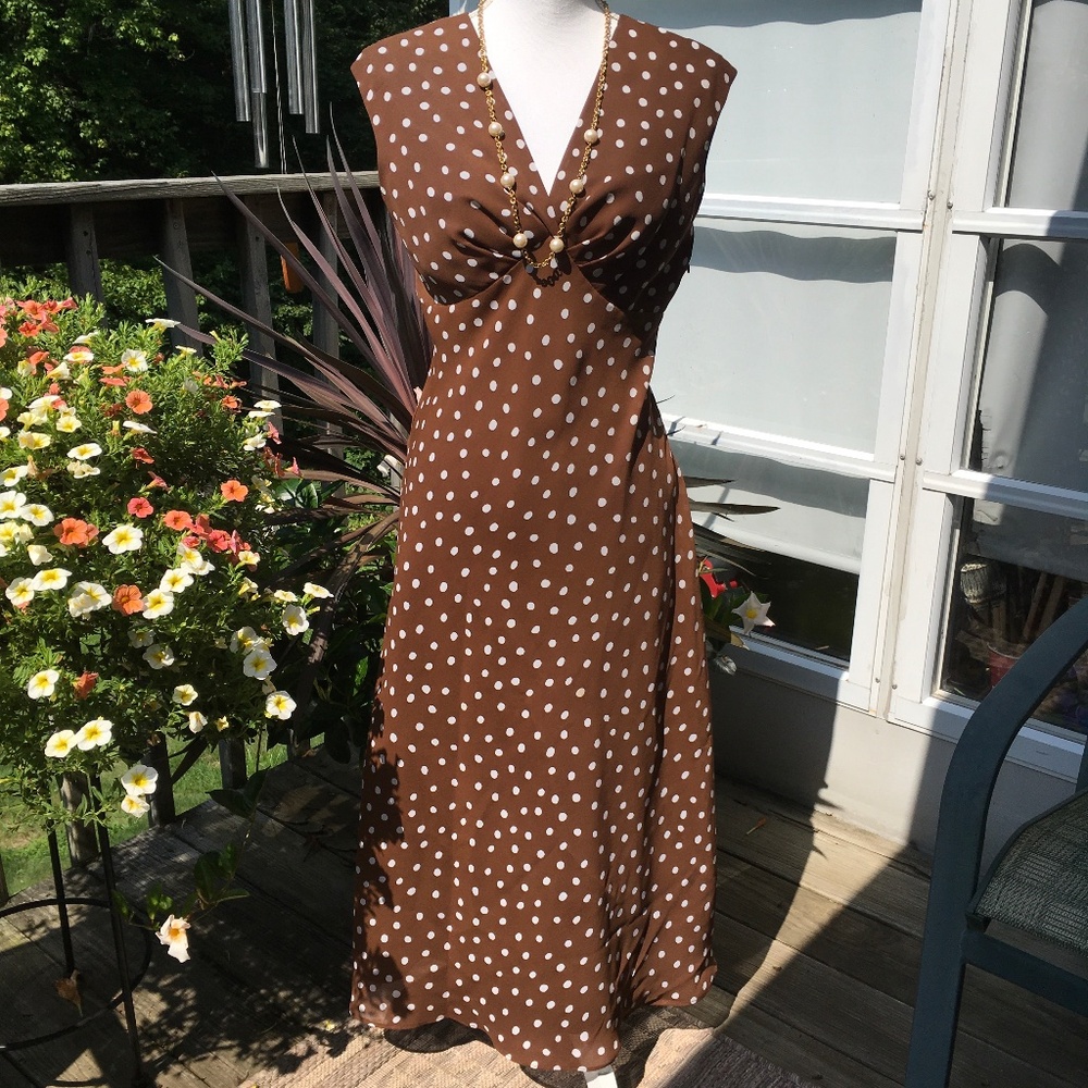 Jessica Howard size 6 brown and white polka dot sleeveless dress